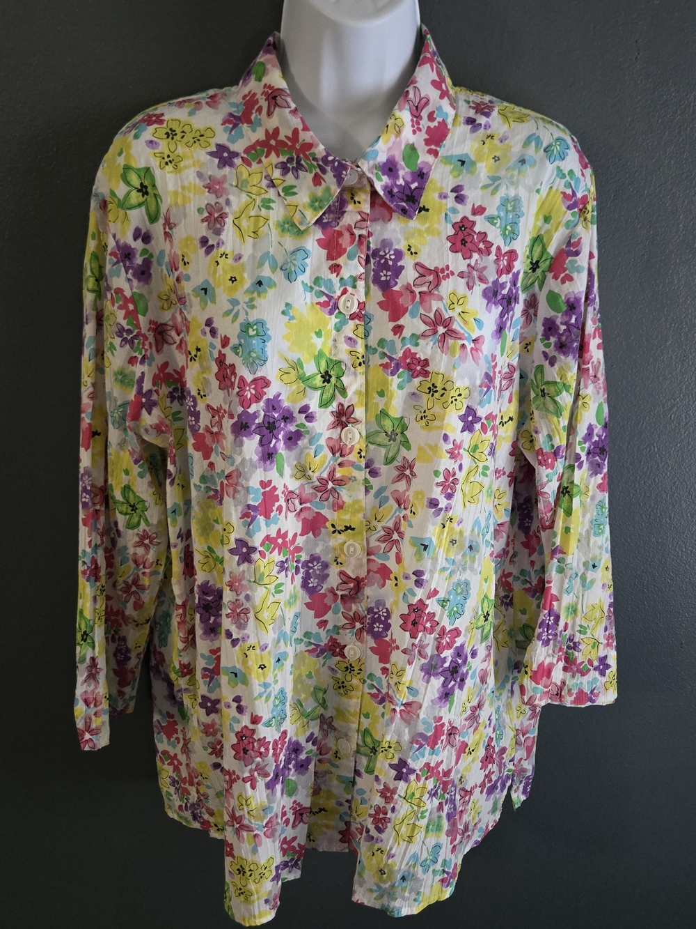 Sag Harbor Whimsical Watercolor 90s Vintage Cottagecore Button Up Blouse XL